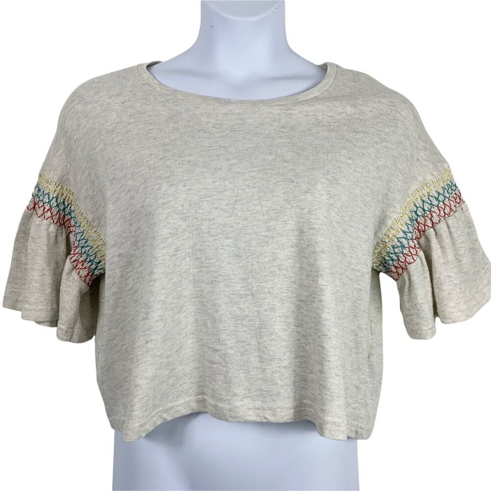 Hashtag In Trend Size Medium Knit Top Short Bell Sleeves Crop Gray NEW Womens